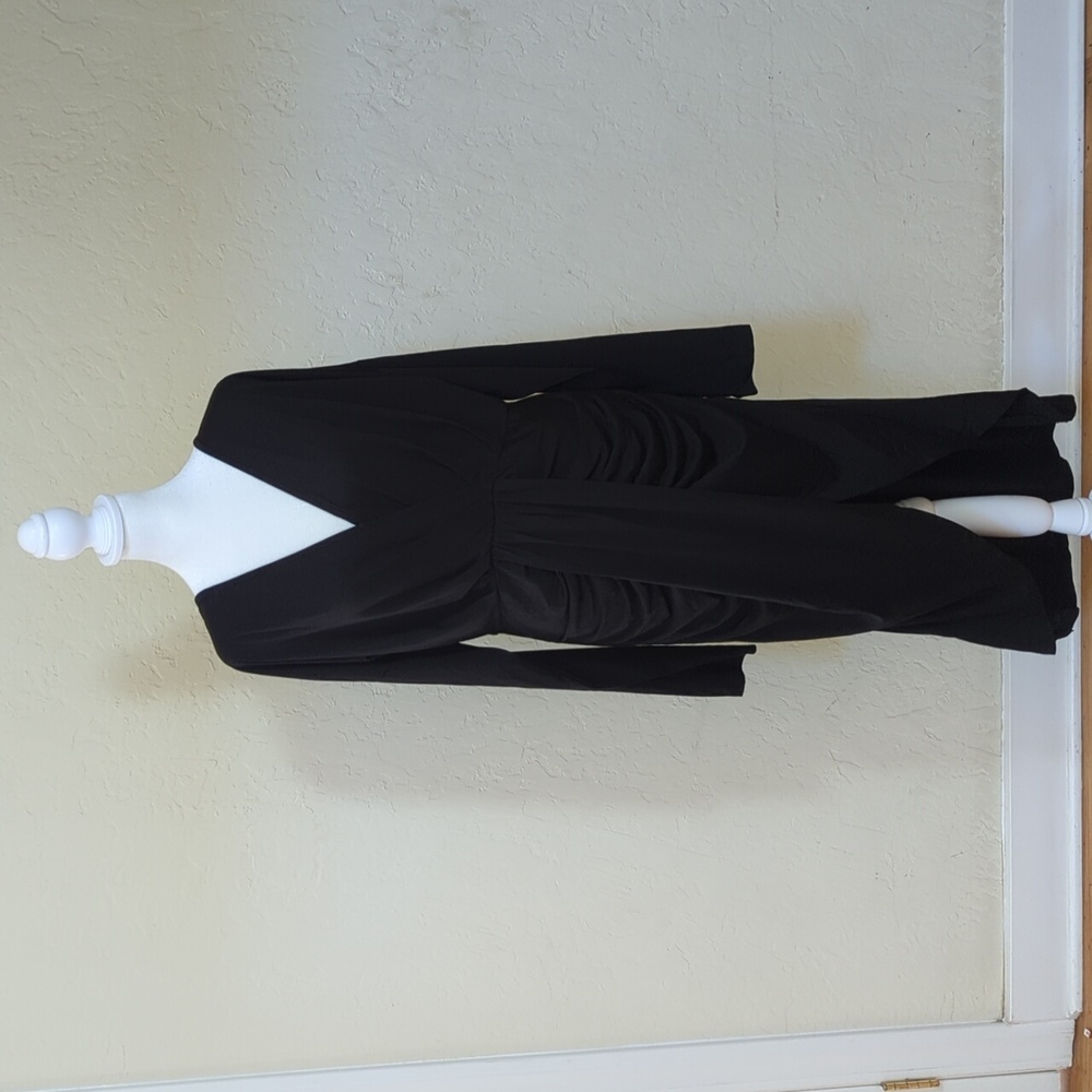 AZ Occasions Black Long Sleeve Faux Wrap and Ruched Midi Dress Size XL